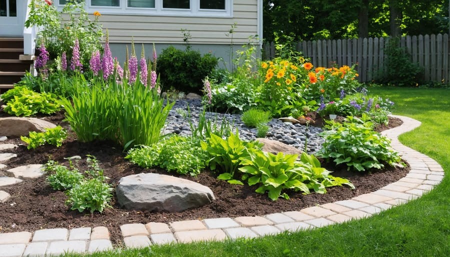 flowers sloped backyard