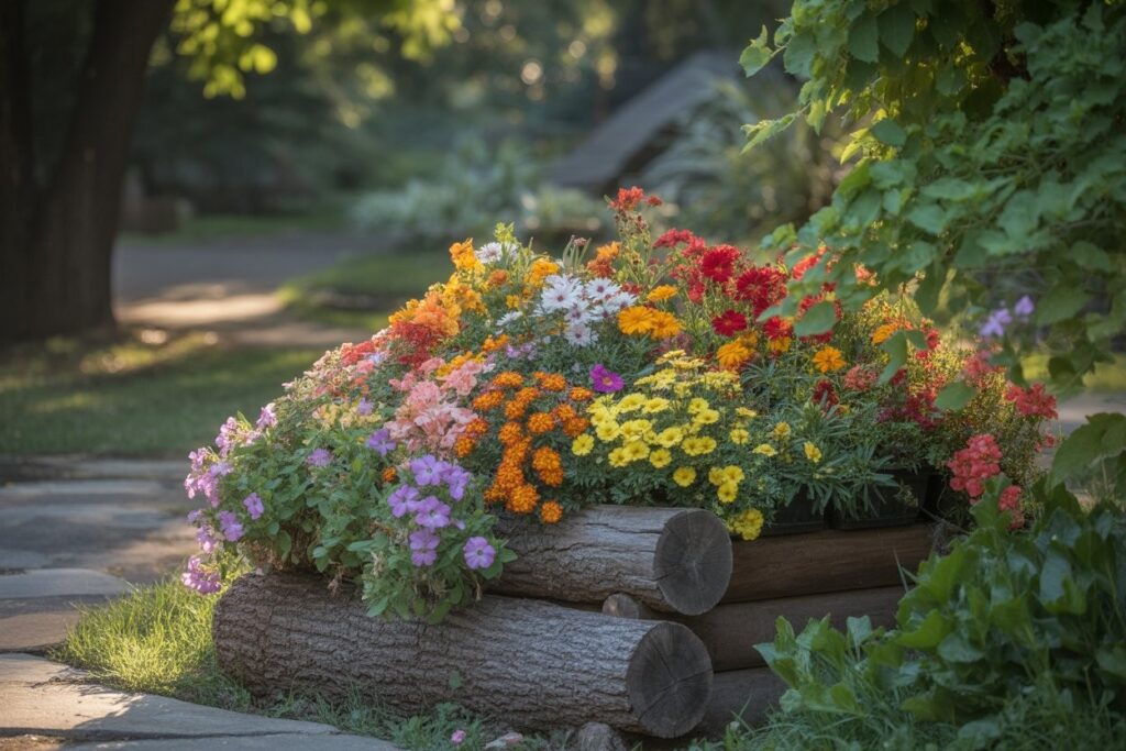 log flower bed
