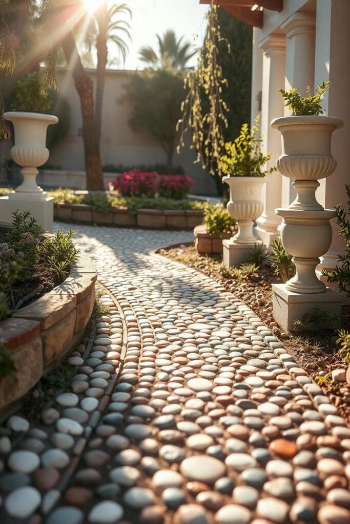 mosaic pebble walkway