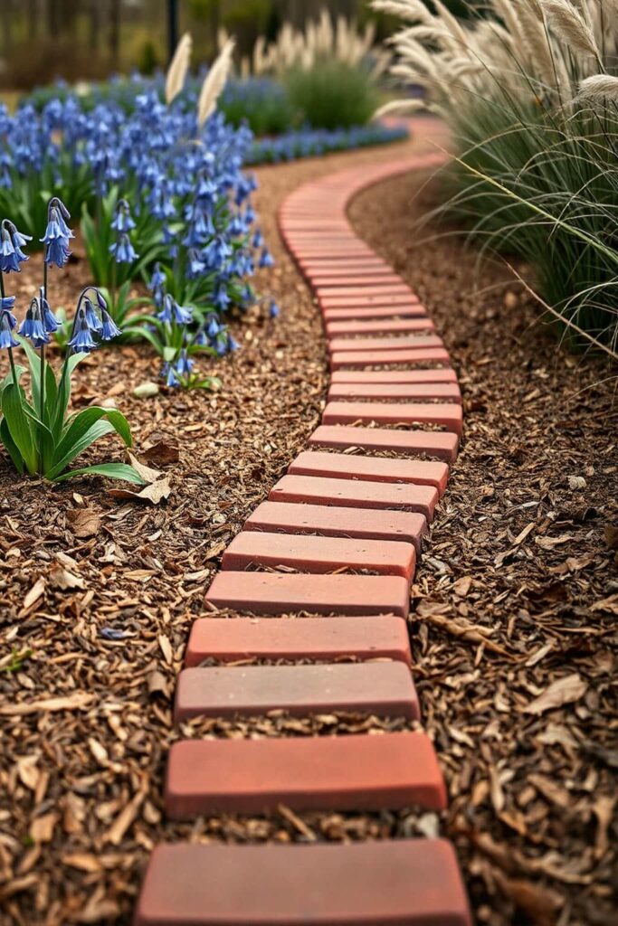 mulch with brick edging
