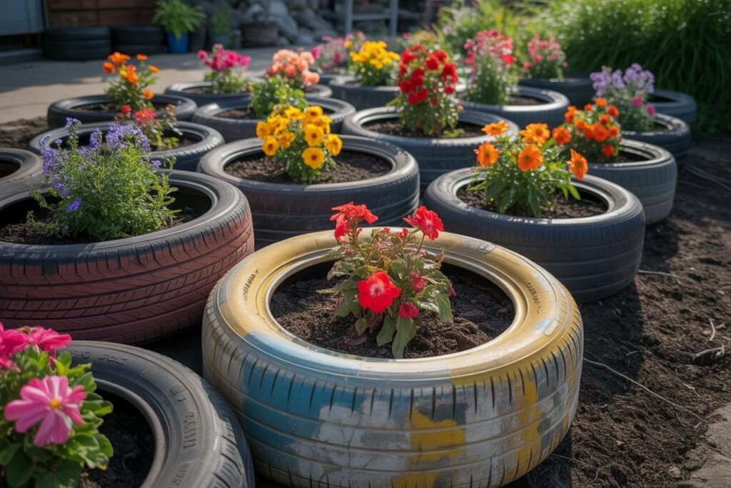 old tires flower bed