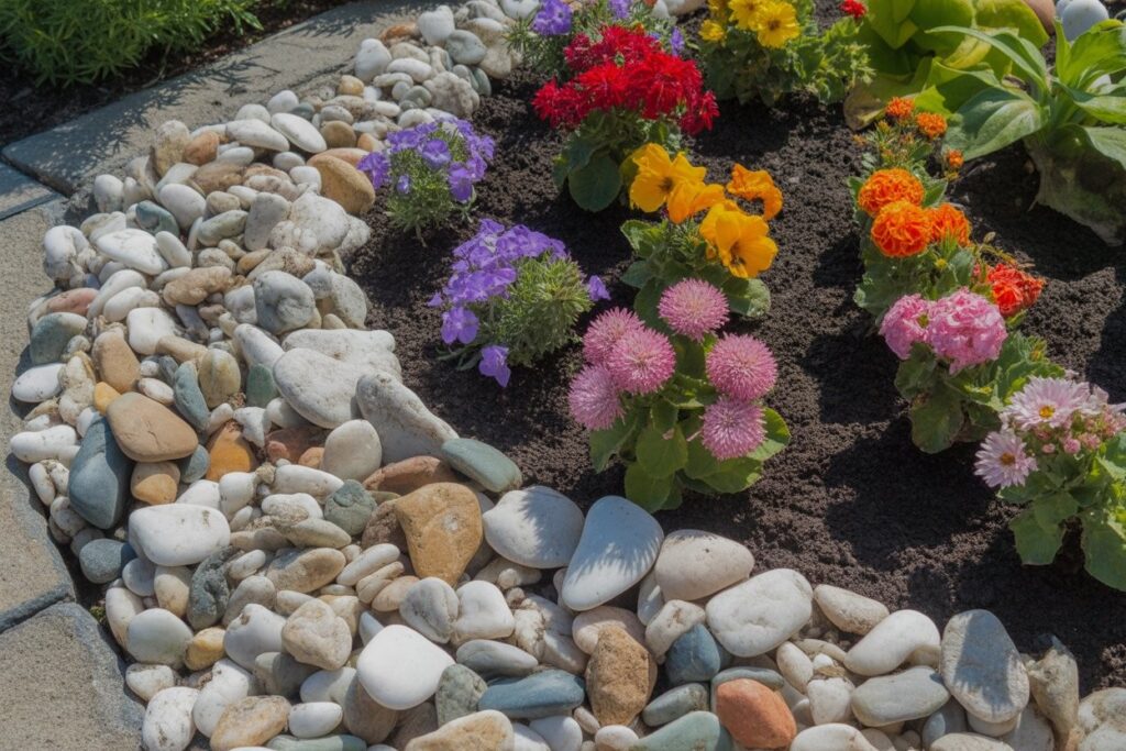 river rock flower bed