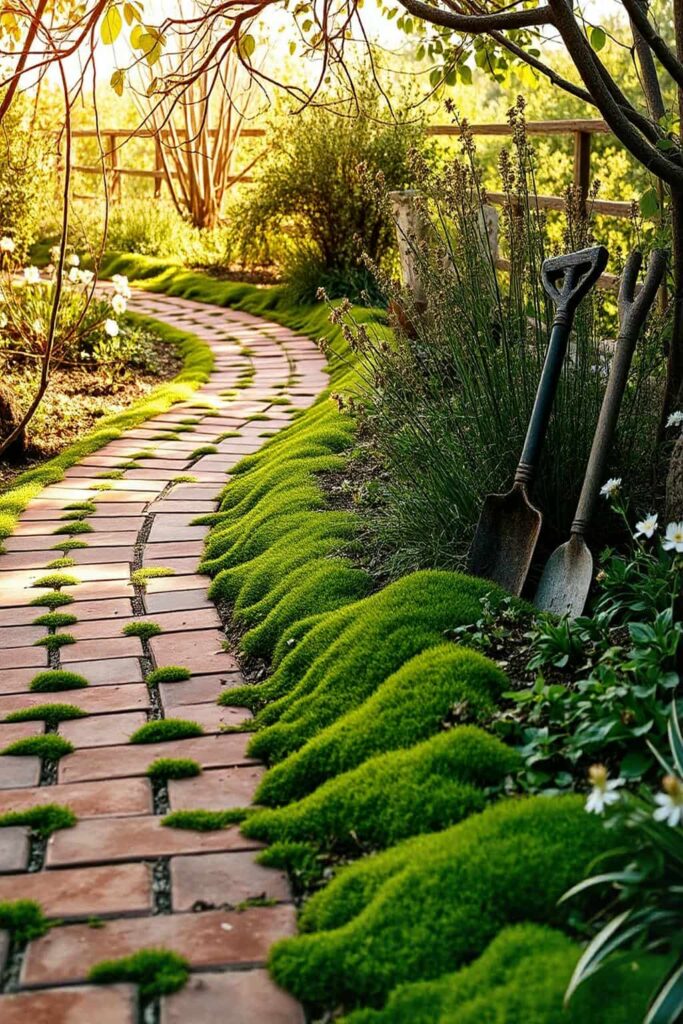 warm rustic brick pathway
