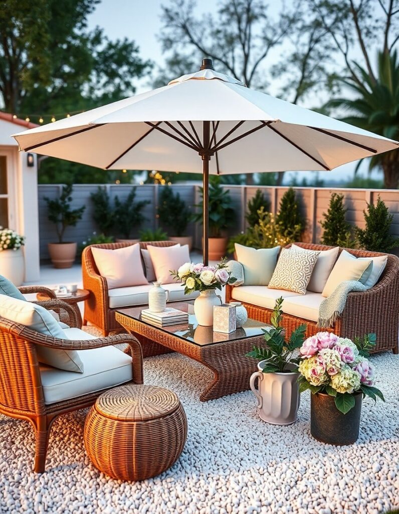 white gravel flooring for outdoor seating area
