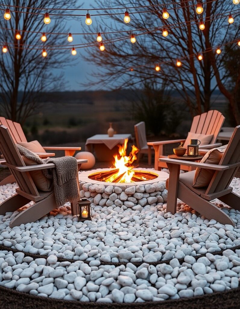 white pebble fire pit