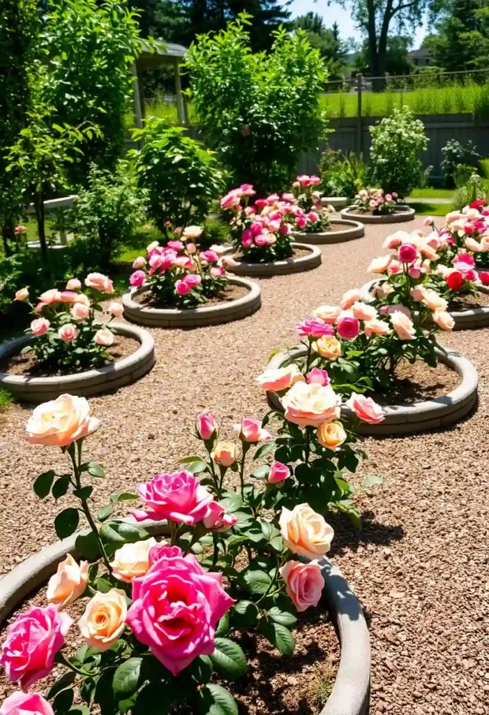 circular rose flower beds