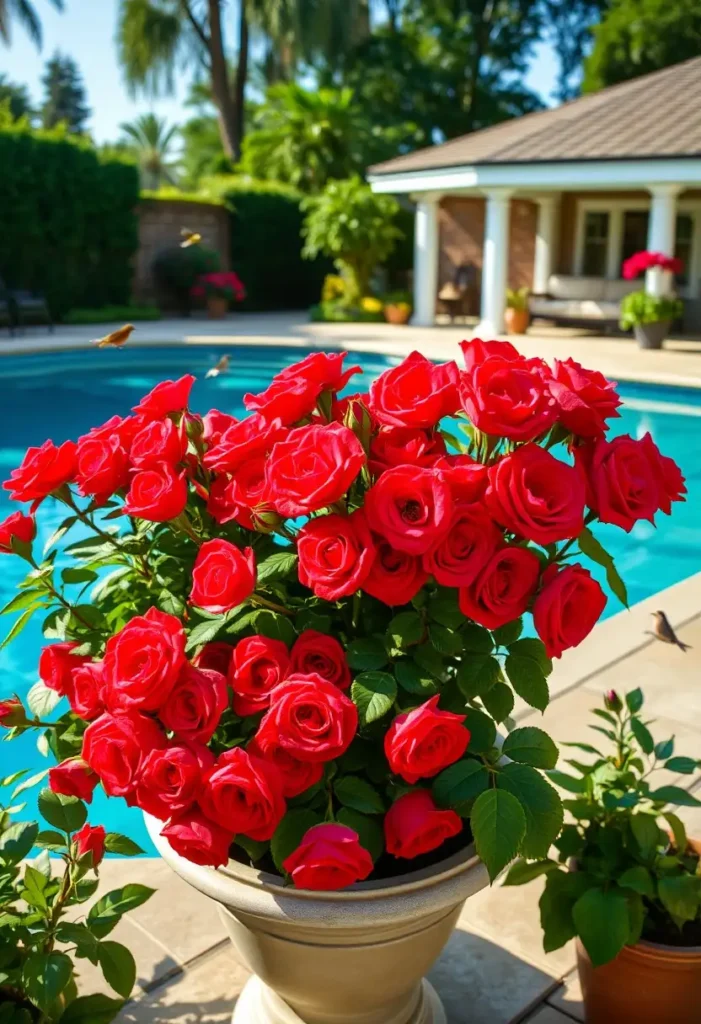 roses around pool
