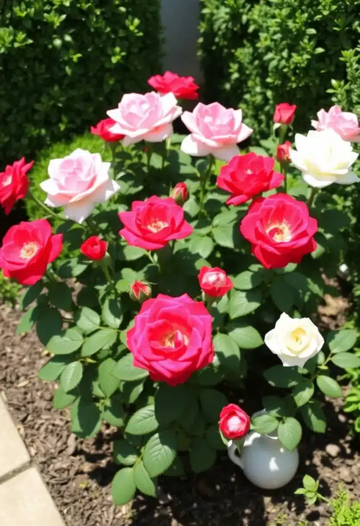 roses in corner garden