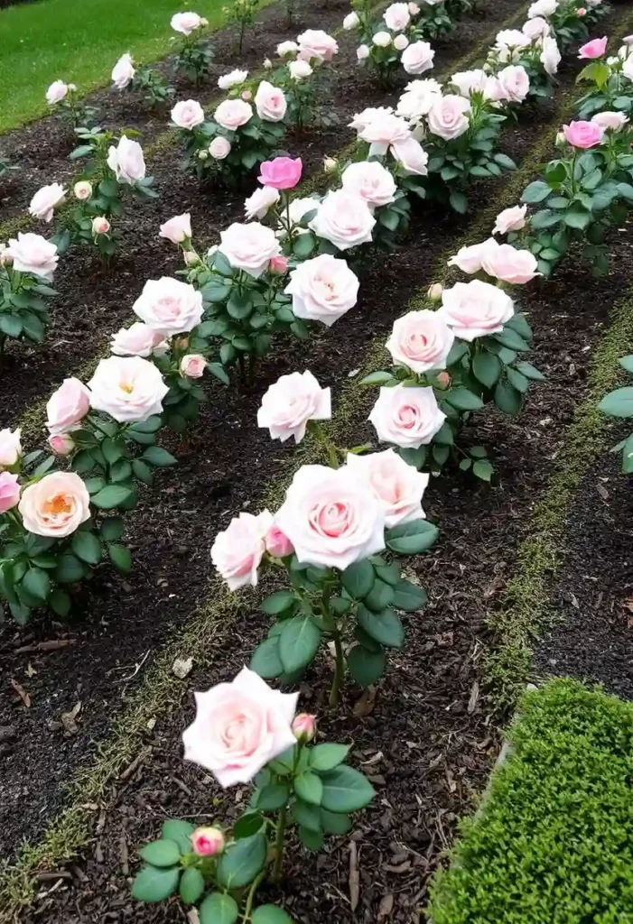 roses in sloped garden