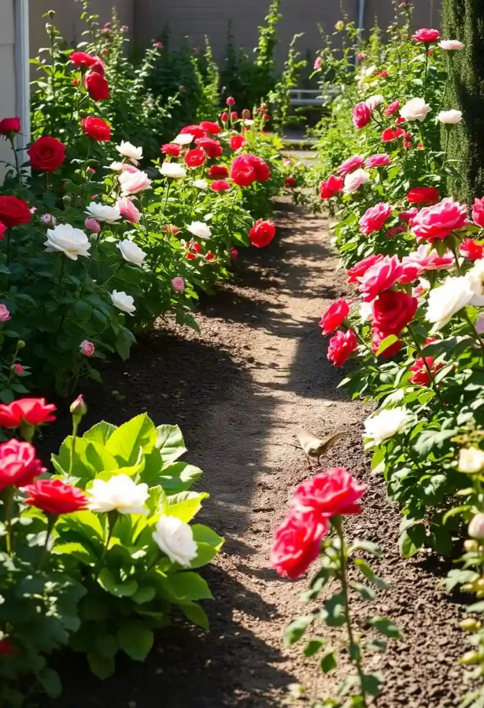 roses vegetable garden