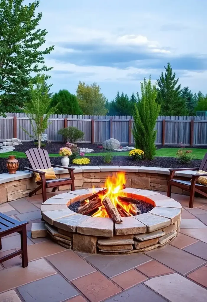 rustic stone fire pit