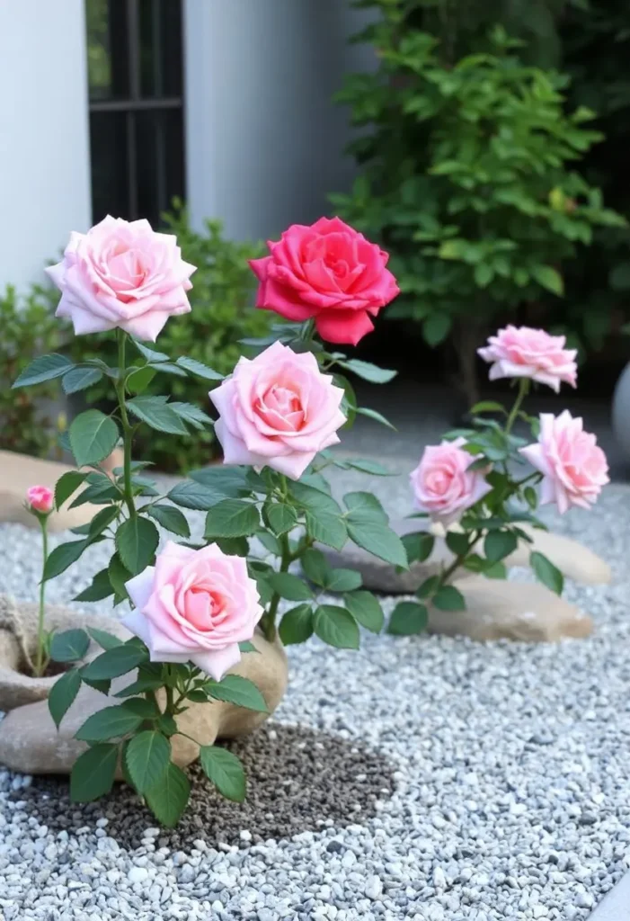 zen inspired rose garden